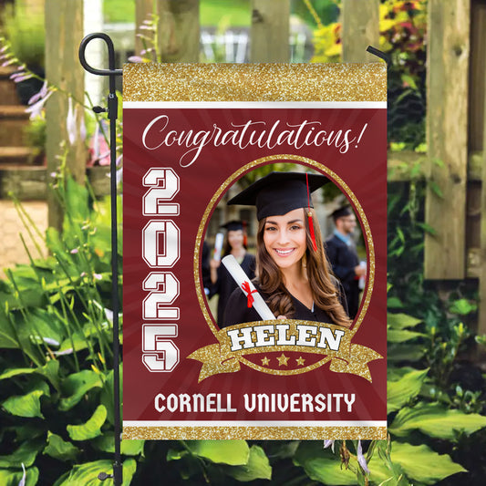 Custom Graduation Garden Flag with Photo & Name – Personalized Class of 2025 Gift for Graduate, Son, Daughter & Loved Ones