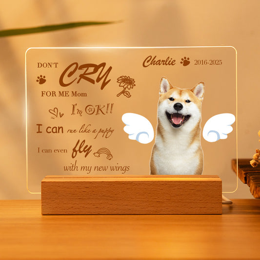 Custom Photo Don't Cry For Me Mom.  Personalized Pet Memorial Acrylic Night Light-Sympathy Gift For Pet Owners, Pet Lovers