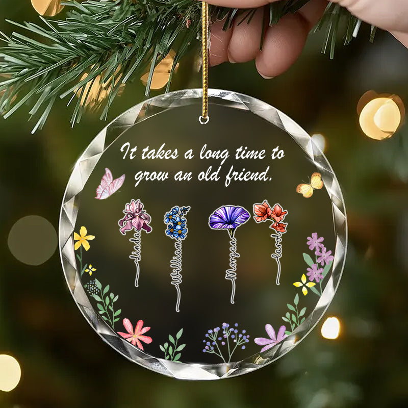 Personalized Floral Friendship Ornament – Custom Glass Keepsake with Names & Bloom Design – Gift for Friends & Special Bonds