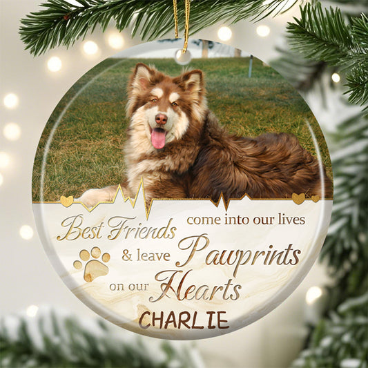 Custom Photo Best Friends Come Into Our Lives-Ceramic Round Shaped-Sympathy Gift For Pet Owners, Pet Lovers