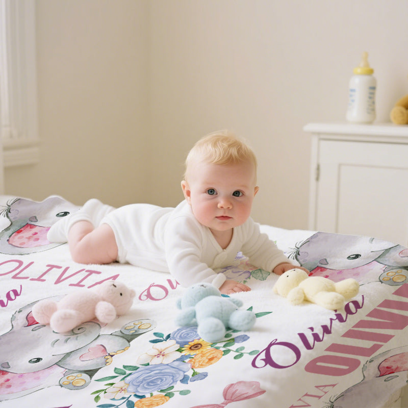 Custom Baby Elephant Blanket – Personalized Keepsake with Name – Perfect Baby Shower or Newborn Gift