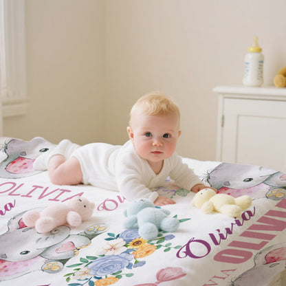 Custom Baby Elephant Blanket – Personalized Keepsake with Name – Perfect Baby Shower or Newborn Gift