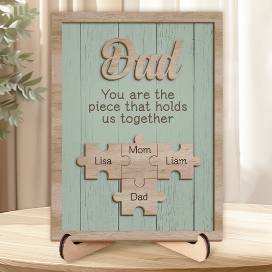 Personalized Puzzle Wooden Plaque – “You Are the Piece That Holds Us Together” – Custom 2-Layer Sign for Mom, Dad, Grandma & Grandpa