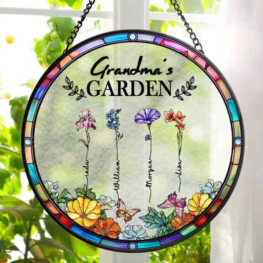 Custom Birth Flower Stained Glass Suncatcher – Grandma’s Garden Window Hanging Keepsake