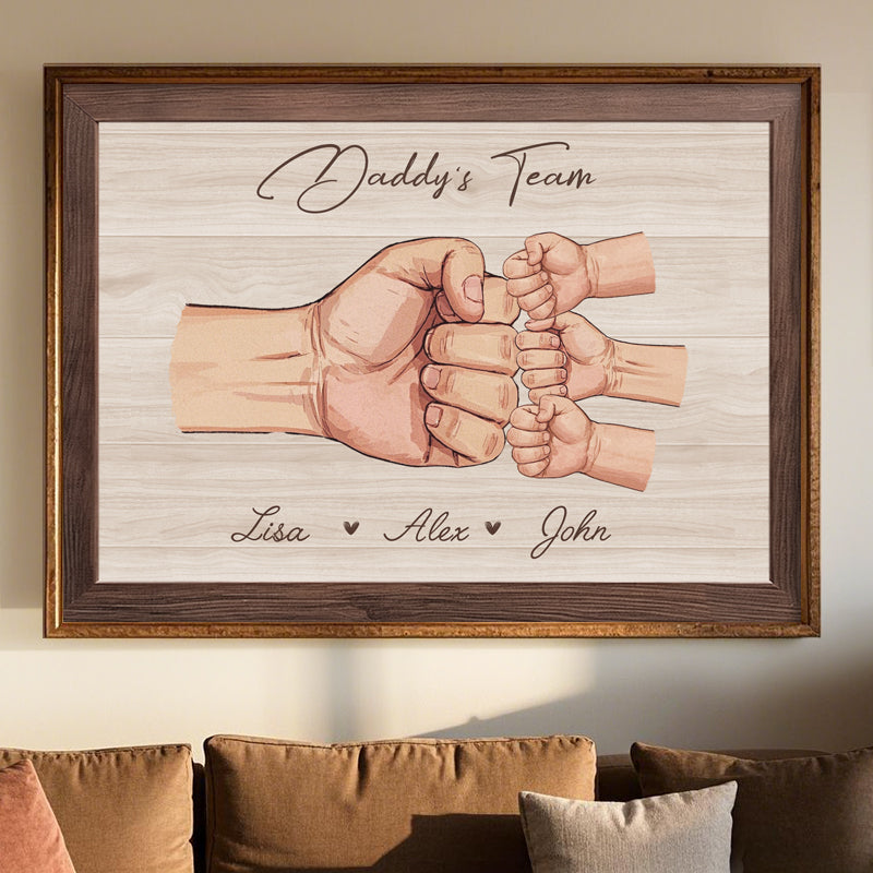 Custom Daddy & Kids, Together We're A Team- Family Personalized Custom Horizontal Poster - Father's Day, Birthday Gift For Dad