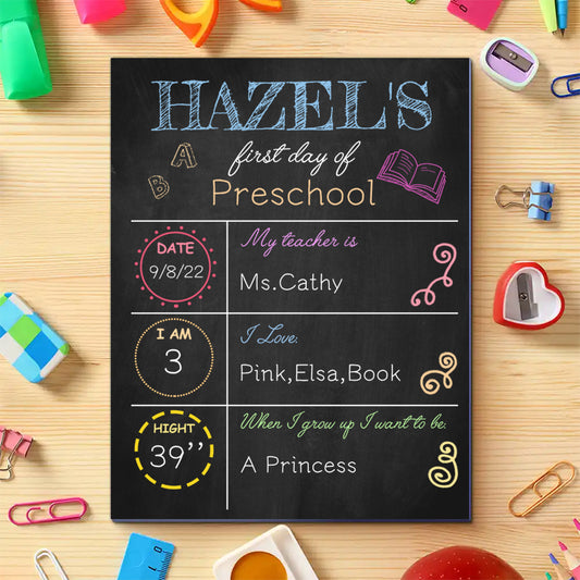 Custom Back to School Sign – Personalized Wooden Chalkboard for First Day of School Milestones, Gift for Kids