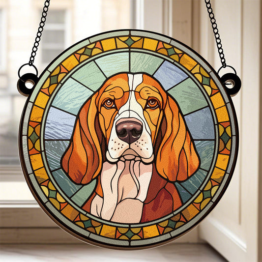 Custom Forever My Happy Place - Memorial Personalized Custom Stained Glass Window Hanging Suncatcher - Sympathy Gift For Pet Owners, Pet Lovers