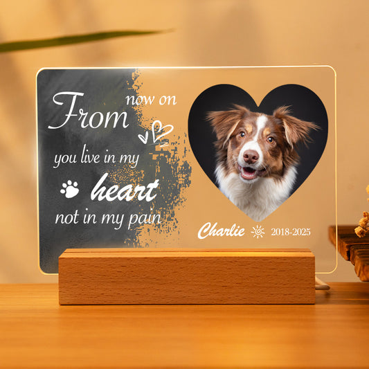 Custom Photo From Now On You Live In My Heart Not In My Pain. Personalized Pet Memorial Acrylic Night Light-Sympathy Gift For Pet Owners, Pet Lovers