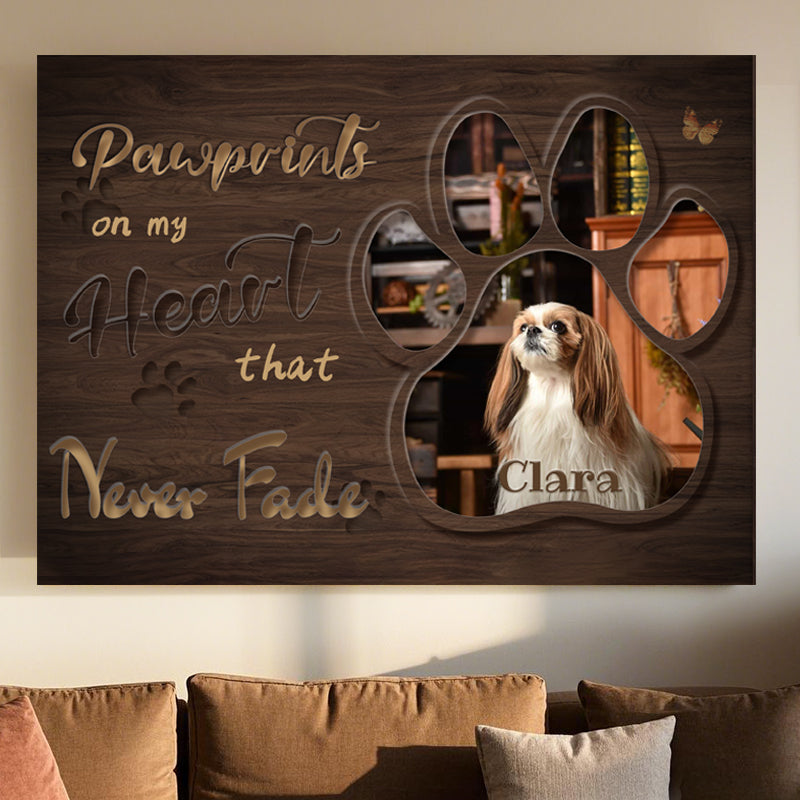 Custom Photo Pawprints On My Heart - Pets Personalized Custom Horizontal Canvas - Sympathy Gift For Pet Owners, Pet Lovers