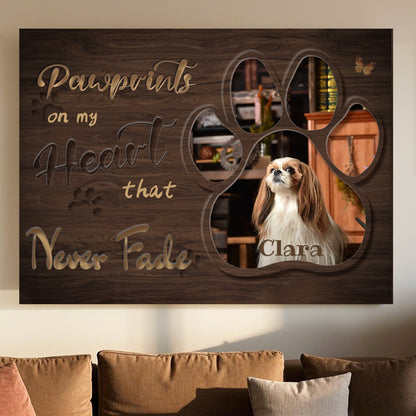 Custom Photo Pawprints On My Heart - Pets Personalized Custom Horizontal Canvas - Sympathy Gift For Pet Owners, Pet Lovers