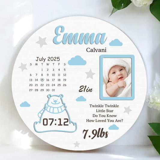 Custom Baby Birth Keepsake Sign – Personalized Photo, Name & Details – Gift for New Parents or Baby Shower