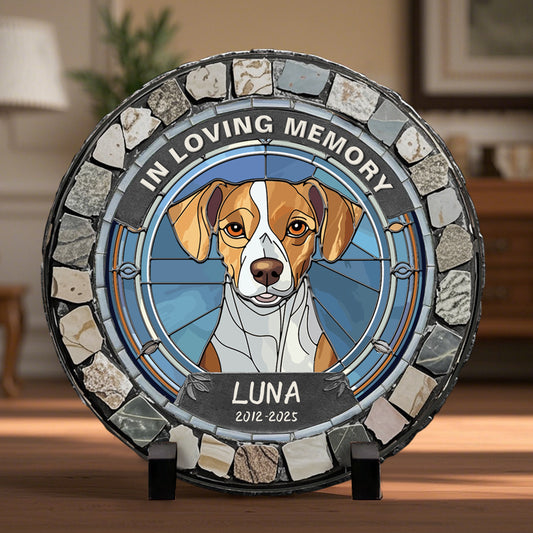 Custom In Loving Memory Of My Sweet Companion- Memorial Personalized Custom 3D Mosaic Faux Stained Glass Print Round Shaped Memorial Stone  - Sympathy Gift For Pet Owners, Pet Lovers