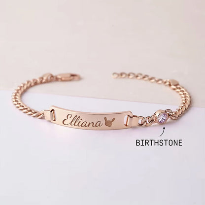 Custom Baby and Family Bracelet – Personalized Name Plate with Birthstone – Perfect Gift for Babies, Children, and Family