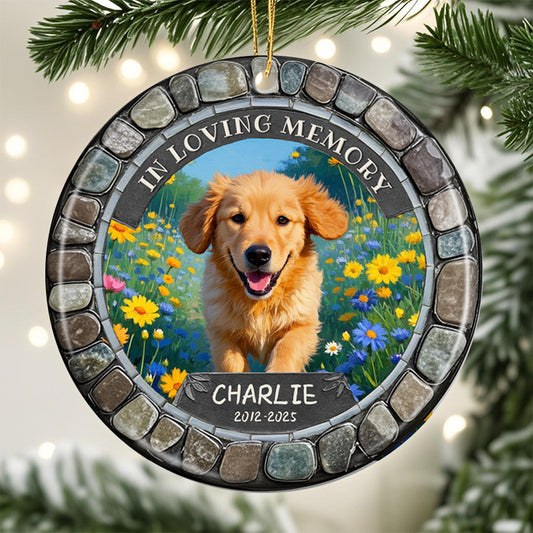 Custom Photo In Loving Memory-Ceramic Round Shaped-Sympathy Gift For Pet Owners, Pet Lovers