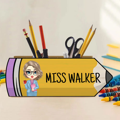 Personalized Pencil-Shaped Wooden Pen Pencil Holder – Custom Name & Character Gift for Back to School, Classroom, or Teacher Appreciation
