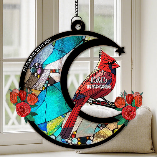 Memorial Cardinal Stained Glass Moon - Personalized Window Hanging Suncatcher Ornament