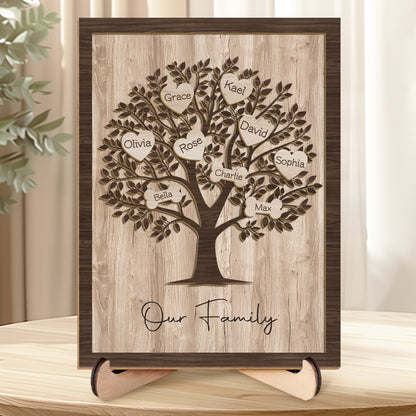 Custom 3-Layer Family Tree Wooden Sign with Hearts, Paw Prints & Bones – Personalized Gift for Mom, Dad & Pet Lovers