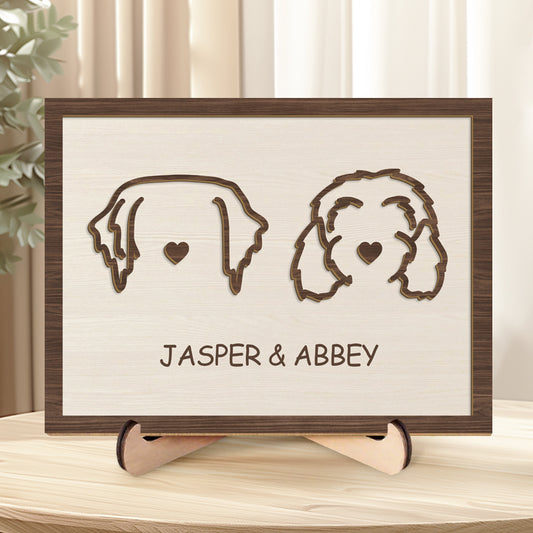 Custom Dog Ear Portrait - Personalized Wooden Sign - Unique Pet 2-Layered Wooden Plaque With Stand - Thoughtful Gift for Dog Lovers, Pet Owners