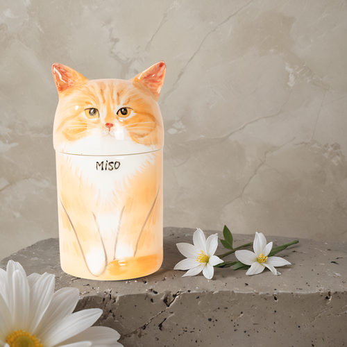 Personalized Cat Urn with Open/Closed Eyes