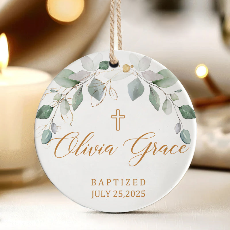 Personalized Baptism Ceramic Ornament – Custom Cross Keepsake with Name & Date – Christening Gift for Baby Boys & Girls