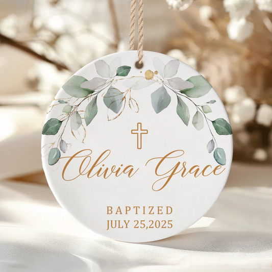 Personalized Baptism Ceramic Ornament – Custom Cross Keepsake with Name & Date – Christening Gift for Baby Boys & Girls
