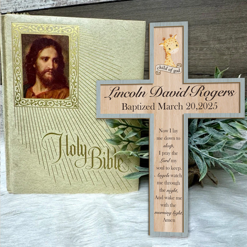Personalized Animal Cross Keepsake – Custom Name, Occasion & Date – Faith Gift for Baptism, Christening, or Nursery Decor