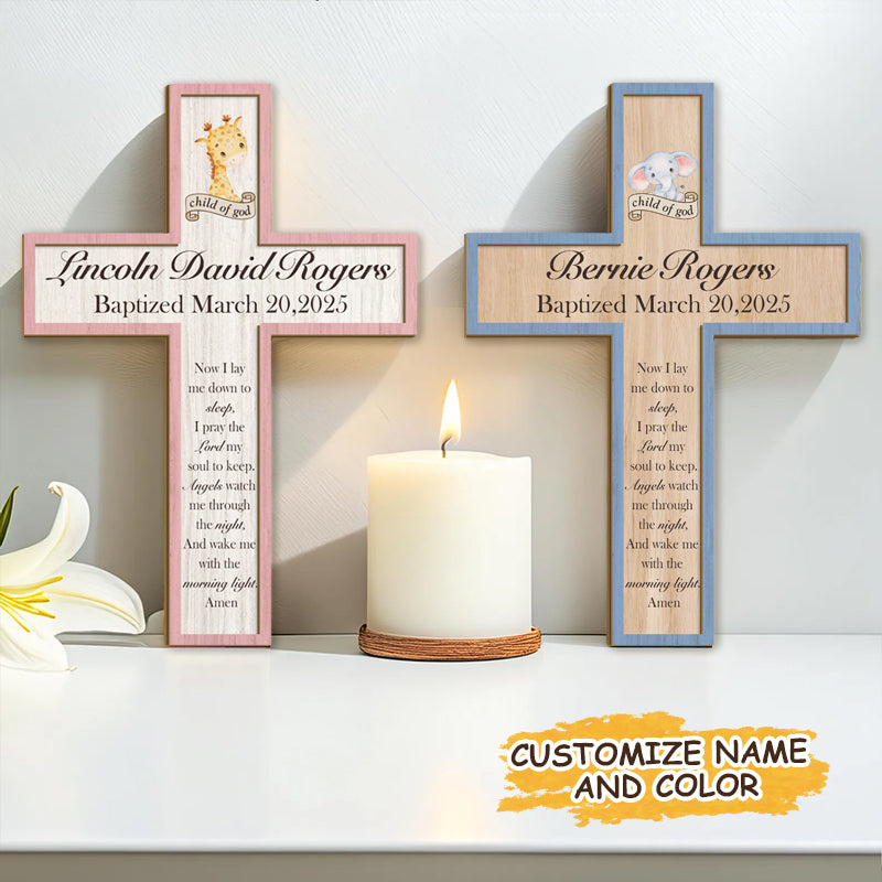 Personalized Animal Cross Keepsake – Custom Name, Occasion & Date – Faith Gift for Baptism, Christening, or Nursery Decor