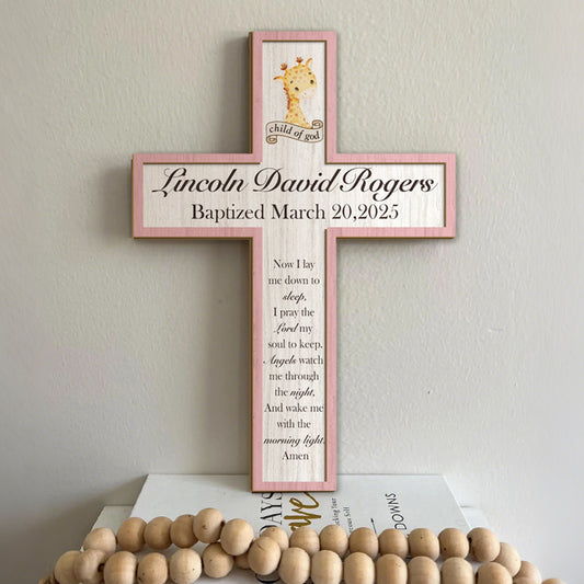 Personalized Animal Cross Keepsake – Custom Name, Occasion & Date – Faith Gift for Baptism, Christening, or Nursery Decor
