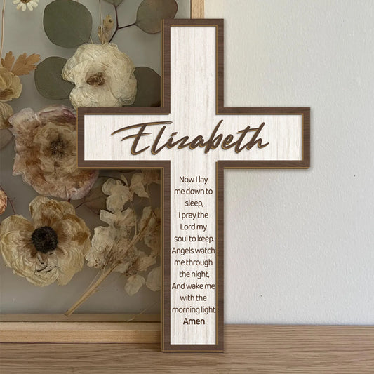 Personalized Wooden Cross Keepsake – Custom Name & Scripture Quote – Faith Gift for Baptism, Christening, or Baby’s Room Decor