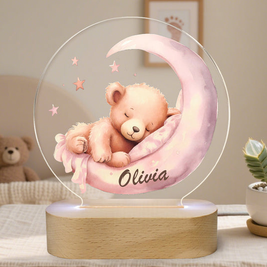 Personalized Baby Night Light with Moon & Animal – Custom Name Keepsake – Gift for Newborns, Baby Showers, or Nursery Decor