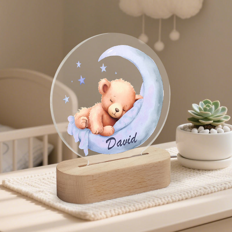 Personalized Baby Night Light with Moon & Animal – Custom Name Keepsake – Gift for Newborns, Baby Showers, or Nursery Decor