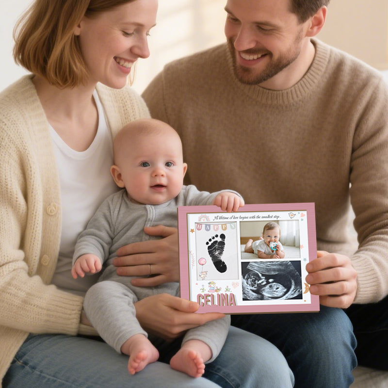 Personalized Baby Handprint & Footprint Frame – Custom Wooden Keepsake Gift for New Parents, Grandparents