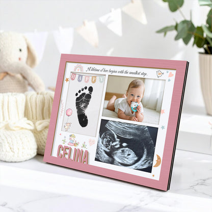 Personalized Baby Handprint & Footprint Frame – Custom Wooden Keepsake Gift for New Parents, Grandparents