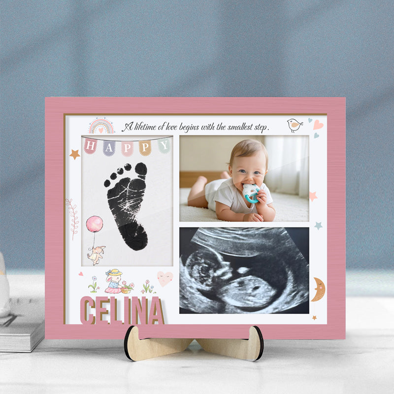 Personalized Baby Handprint & Footprint Frame – Custom Wooden Keepsake Gift for New Parents, Grandparents