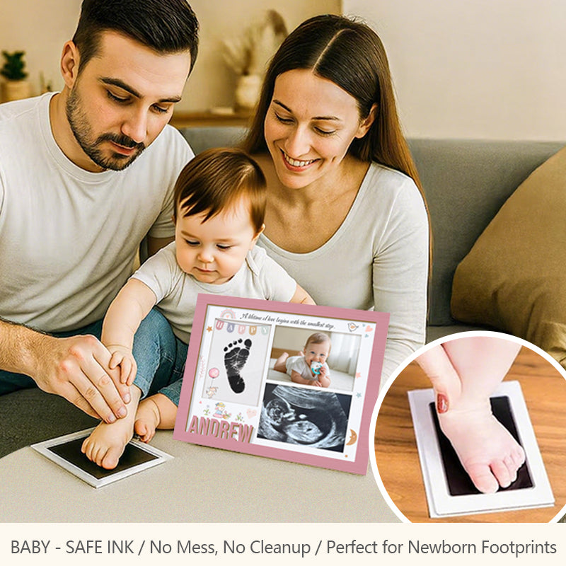 Personalized Baby Handprint & Footprint Frame – Custom Wooden Keepsake Gift for New Parents, Grandparents