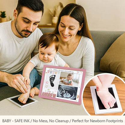 Personalized Baby Handprint & Footprint Frame – Custom Wooden Keepsake Gift for New Parents, Grandparents