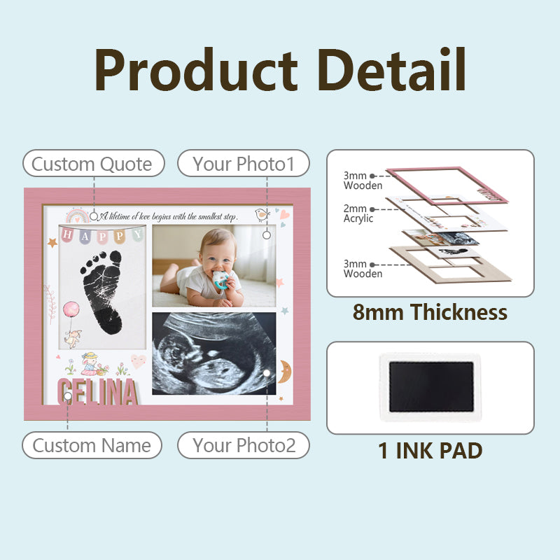 Personalized Baby Handprint & Footprint Frame – Custom Wooden Keepsake Gift for New Parents, Grandparents