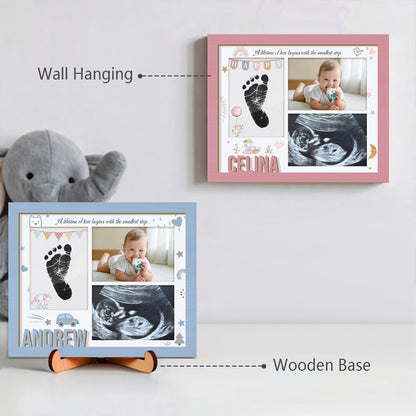 Personalized Baby Handprint & Footprint Frame – Custom Wooden Keepsake Gift for New Parents, Grandparents