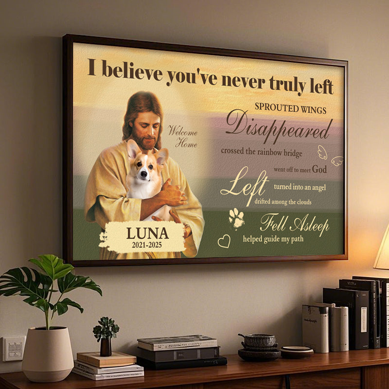 Custom Photo I Believe You're Never Truly Left- Pets Personalized Custom Horizontal Poster/Canvas - Sympathy Gift For Pet Owners, Pet Lovers