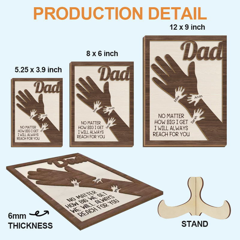 We Hold Our Hands Together And Forever - Family Personalized Custom 2-Layered Wooden Plaque With Stand - Father's Day, Gift For Dad, Grandpa