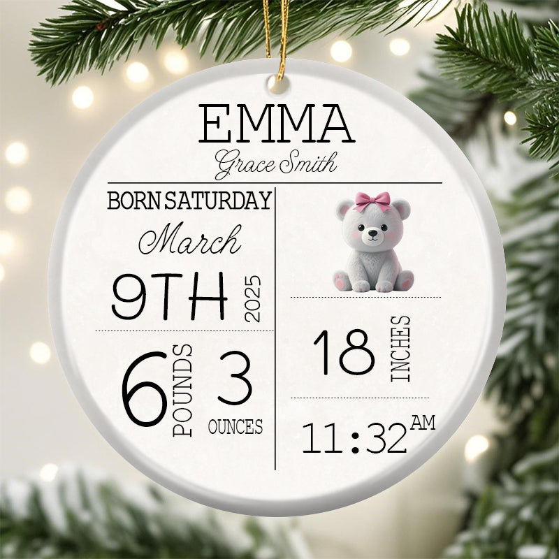 Custom Welcome to the World – Ceramic Round Ornament – Personalized Baby Birth Keepsake Gift