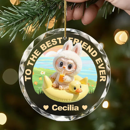 Custom Personalized “Whimsical Forest Friend” Round Glass Ornament – Unique Gift for Best Friends, Soulmates and Fantasy Lovers