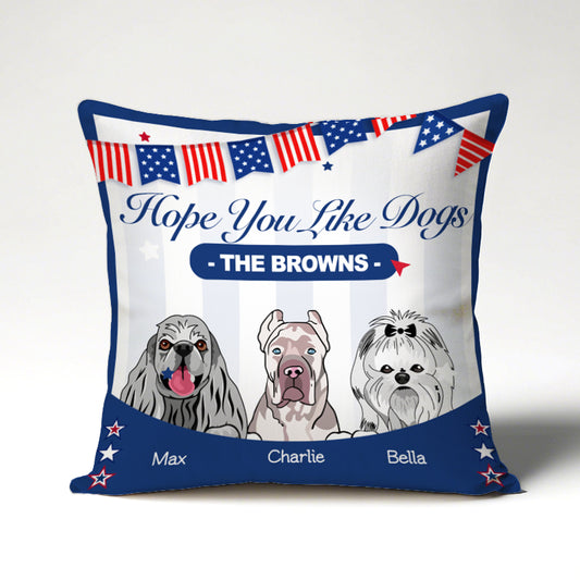 Personalized Pet Pillow with Cat or Dog Clipart and Custom Name – Decorative Throw Pillow with Subtle Flag Detail, Gift for Pet Lovers