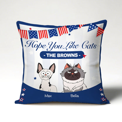 Personalized Pet Pillow with Cat or Dog Clipart and Custom Name – Decorative Throw Pillow with Subtle Flag Detail, Gift for Pet Lovers