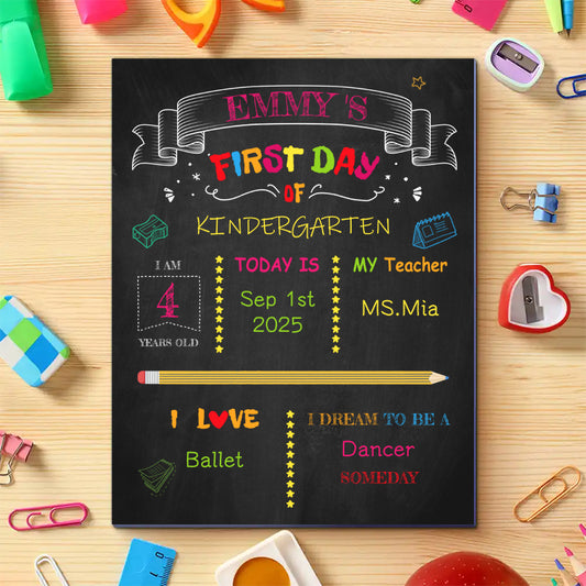 Custom Back to School Sign – Personalized Wooden Chalkboard for First Day Milestones, Gift for Kids