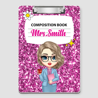 Custom Teacher Clipboard – Personalized Acrylic Clipboard with Galaxy Composition Book Pattern, Gift for Teachers and Classroom Use