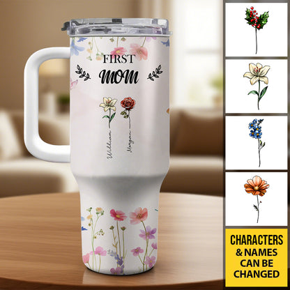 First Mom, Now Grandma Tumbler – Personalized 40 oz Floral Cup with Kids’ and Grandkids’ Names, Gift for Mother’s Day or Birthday