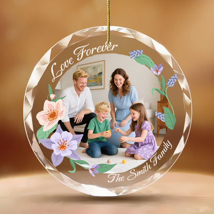 Personalized Floral Family Photo Ornament – Custom Glass Keepsake with Photo & Floral Design – Gift for Family & Holidays