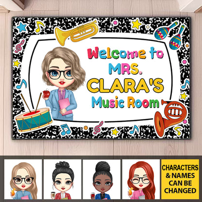 Custom Music Room Doormat – Personalized Name & Character Welcome Mat, Gift for Music Teachers or Music Rooms