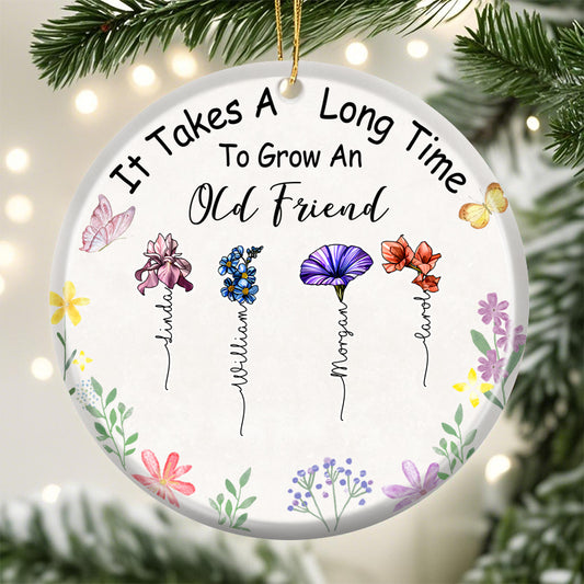 Personalized Floral Friendship Ornament – Custom Ceramic Keepsake with Names & Bloom Design – Gift for Friends & Special Bonds